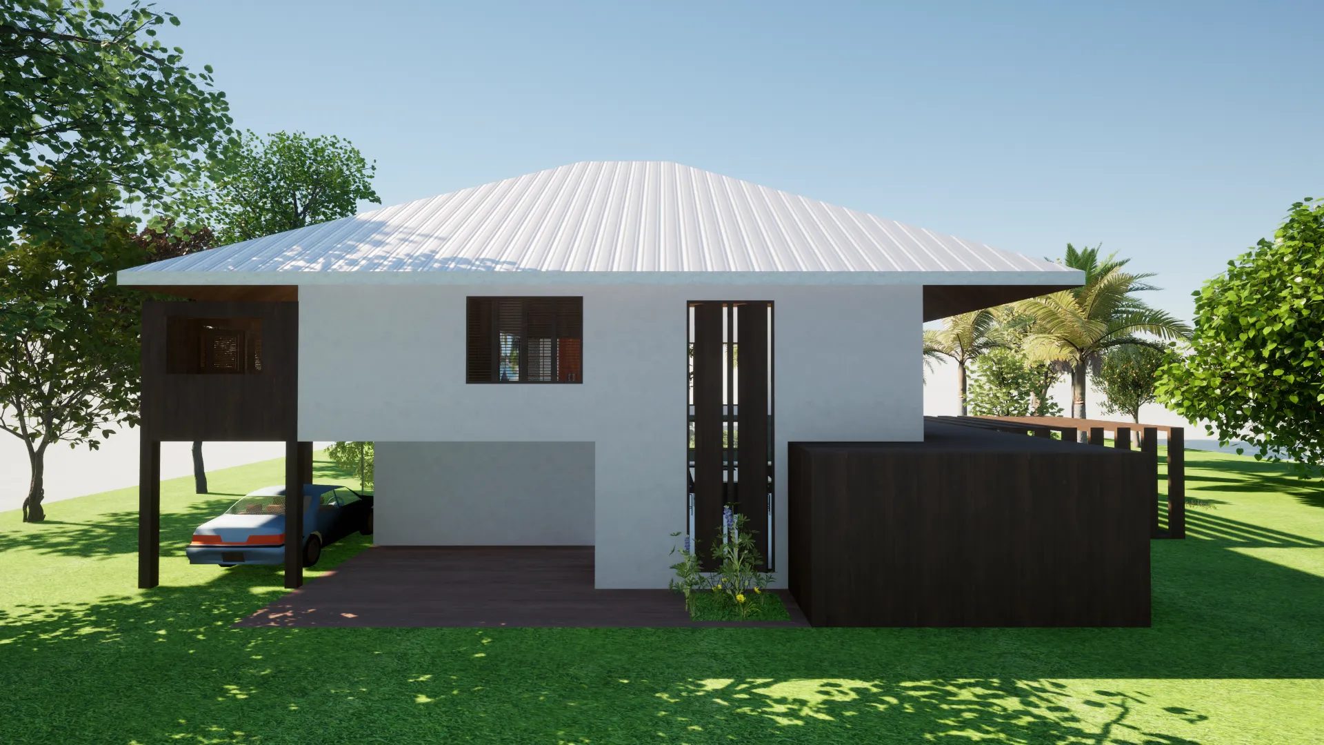Un cocon familial et bioclimatique — Vue facade ouest