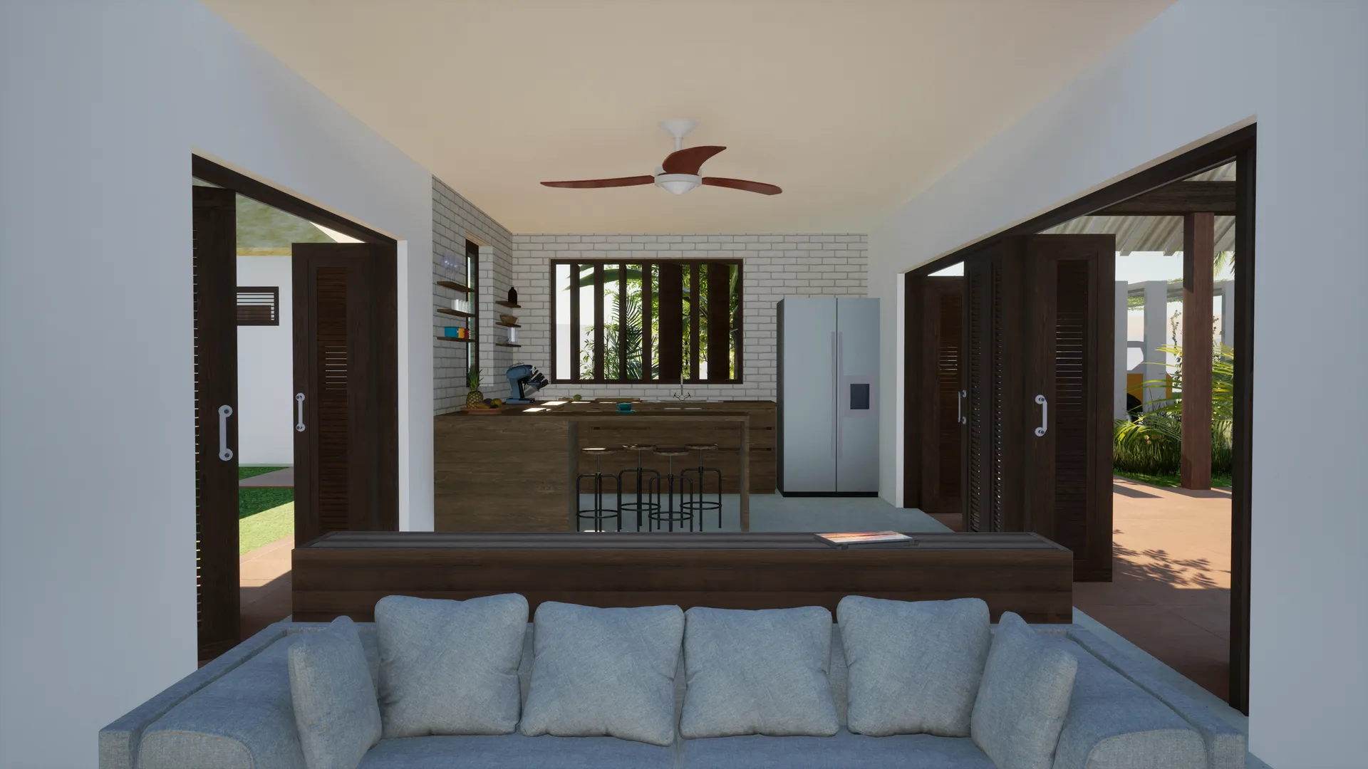 Villa vivante — Le salon et la cuisine