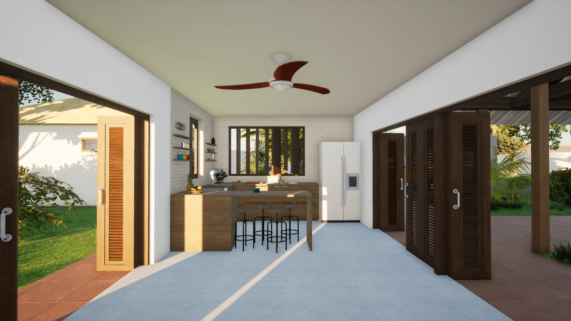 Villa vivante — Vue sur le salon depuis la cuisine